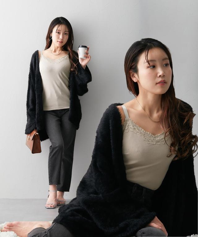 ブラトップ カップ付き 大きいサイズ レディース グラマーサイズ モニターさんと作った 綿混 ノンワイヤー内蔵 キャミソール リブタイプ ニッセン nissen agesugi_sfaの通販は