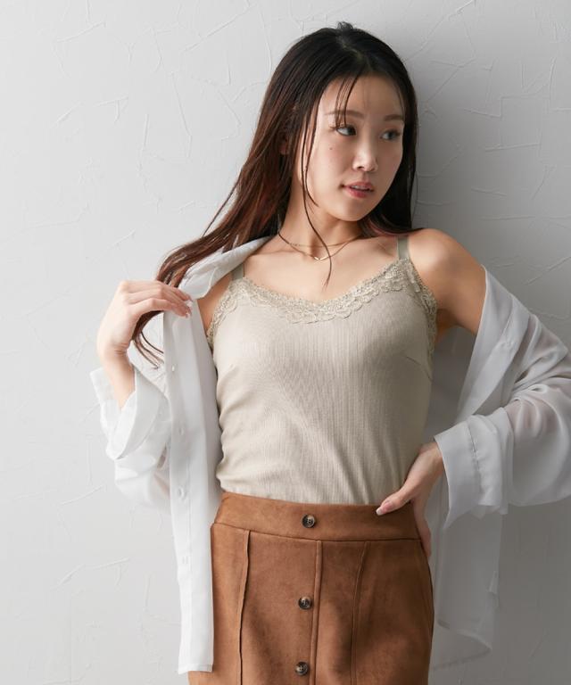 ブラトップ カップ付き 大きいサイズ レディース グラマーサイズ モニターさんと作った 綿混 ノンワイヤー内蔵 キャミソール リブタイプ ニッセン nissen agesugi_sfaの通販は