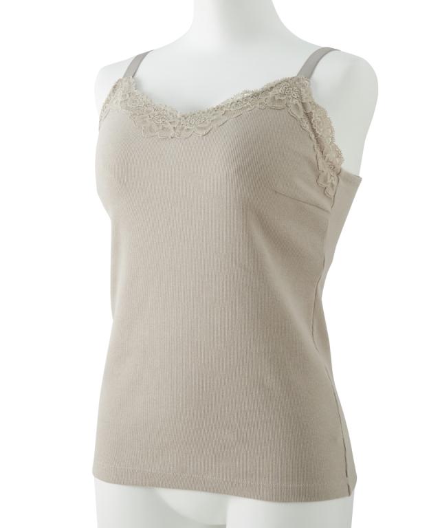 ブラトップ カップ付き 大きいサイズ レディース グラマーサイズ モニターさんと作った 綿混 ノンワイヤー内蔵 キャミソール リブタイプ ニッセン nissen agesugi_sfaの通販は