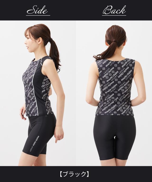 marie claire SPORT 水着 フィットネス 競泳 大きいサイズ レディース 全開ジップ ノースリーブ タンキニ 2点セット 水泳 M/L/LL/3L ニッセン nissen