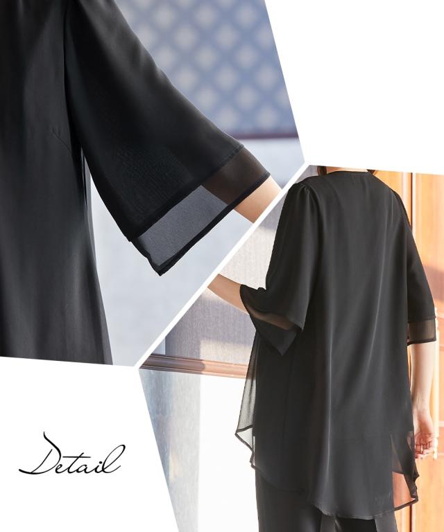 喪服 礼服 ブラックフォーマル パンツスーツ レディース 洗える防しわフロント レース 使いドレープシフォン ブラウス ＋ ストレート パンツ セットアップ 有 agesugi_sfaの通販は