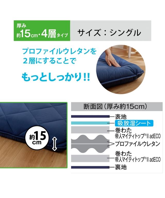 単品配送 敷布団 寝具 体圧分散プロ ファイル ウレタン入りボリューム敷 布団 防ダニ 抗菌防臭 わた入り ダニクリーンシリーズ ニッセン nissen_6