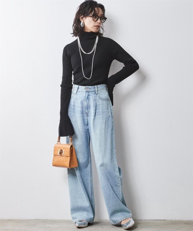 ワイドパンツ レディース 綿100％ タック バギー デニム パンツ