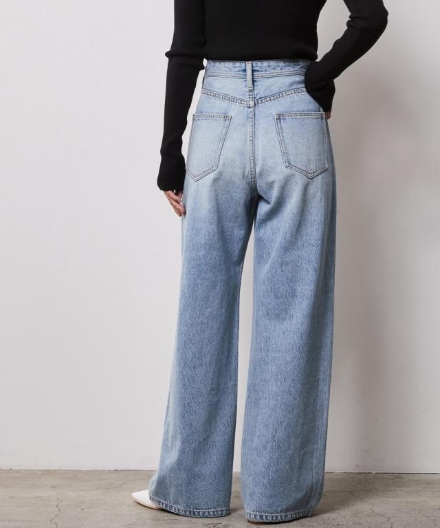 ワイドパンツ レディース 綿100％ タック バギー デニム パンツ