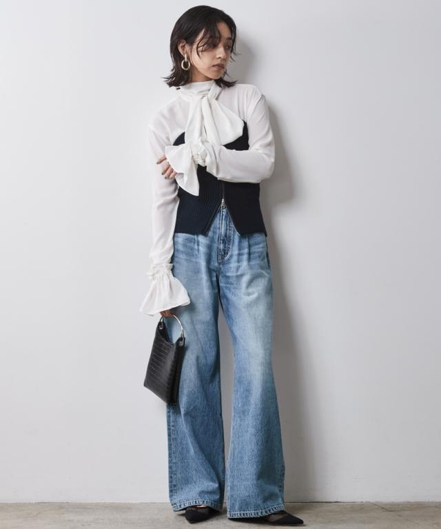 ワイドパンツ 大きいサイズ レディース 綿100％ タック バギー デニム