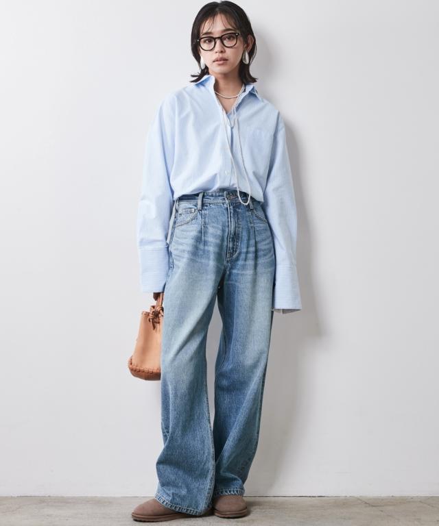 ワイドパンツ 大きいサイズ レディース 綿100％ タック バギー デニム