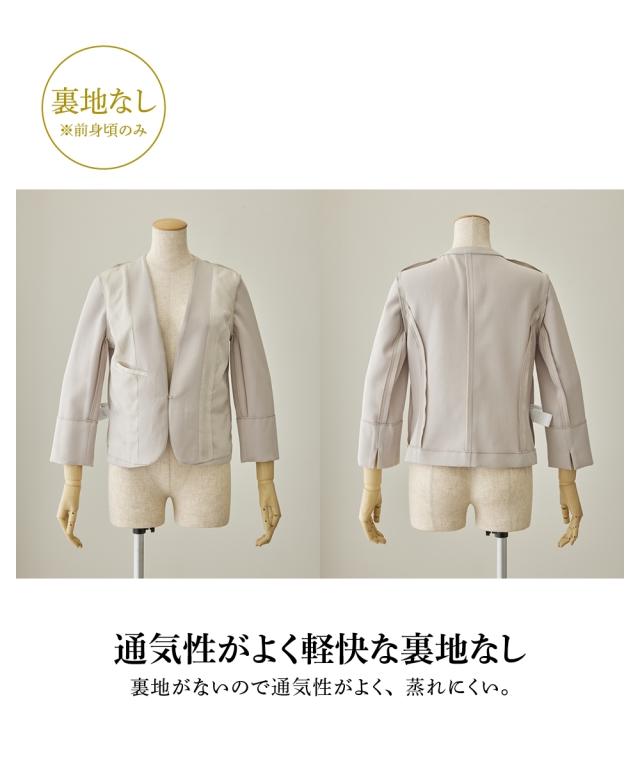 スーツ スカート 大きいサイズ レディース ドビー素材アンサンブル ノーカラー ジャケット ＋共布リボン付フレア ワンピース 4L/5L/6L/8L ニッセン nissen_13