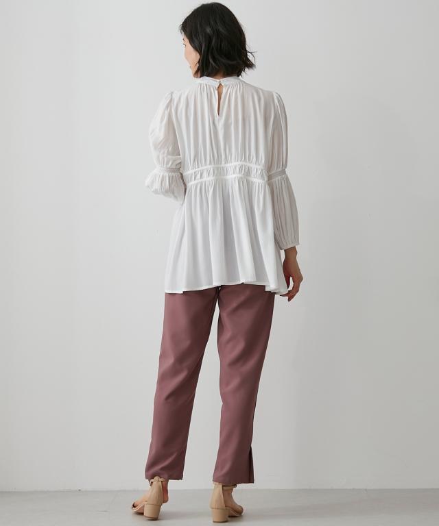 シャツ ブラウス レディース 変形ギャザーティアード Hana服 M/L ニッセン nissen ニッセン シャツ ブラウス レディース 変形ギャザーティアード