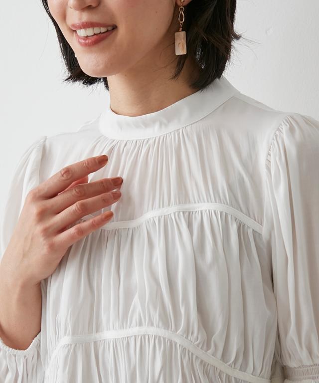 シャツ ブラウス レディース 変形ギャザーティアード Hana服 M/L