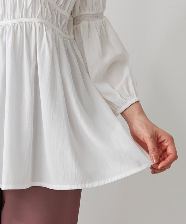 シャツ ブラウス レディース 変形ギャザーティアード Hana服 M/L