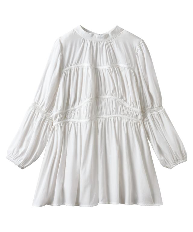 シャツ ブラウス レディース 変形ギャザーティアード Hana服 M/L