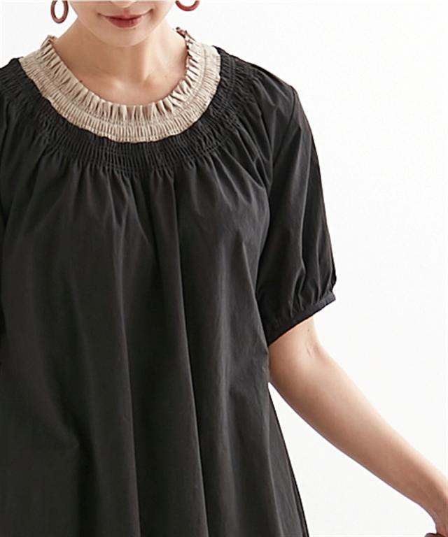 ワンピース ロング マキシ レディース 綿100％ 衿配色 Otona Purete  ひざ下 LL/3L ニッセン nissen_1
