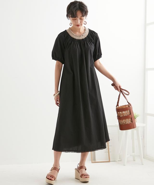 ワンピース ロング マキシ レディース 綿100％ 衿配色 Otona Purete  ひざ下 LL/3L ニッセン nissen_4