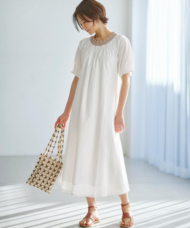 ワンピース ロング マキシ レディース 綿100％ 衿配色 Otona Purete  ひざ下 LL/3L ニッセン nissen_18