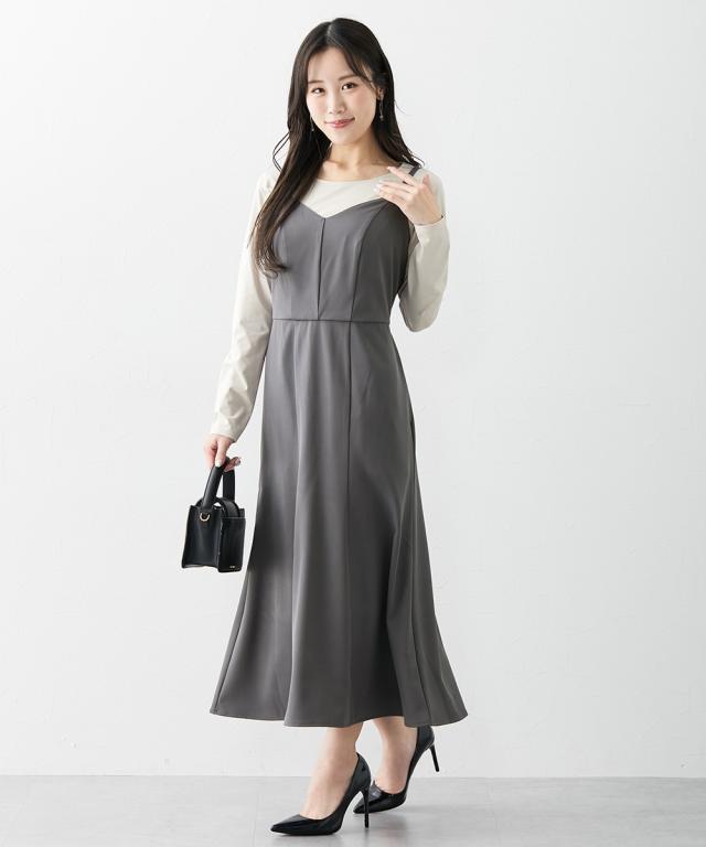 ワンピース ロング マキシ レディース 大きい胸専用 着やせキャミ