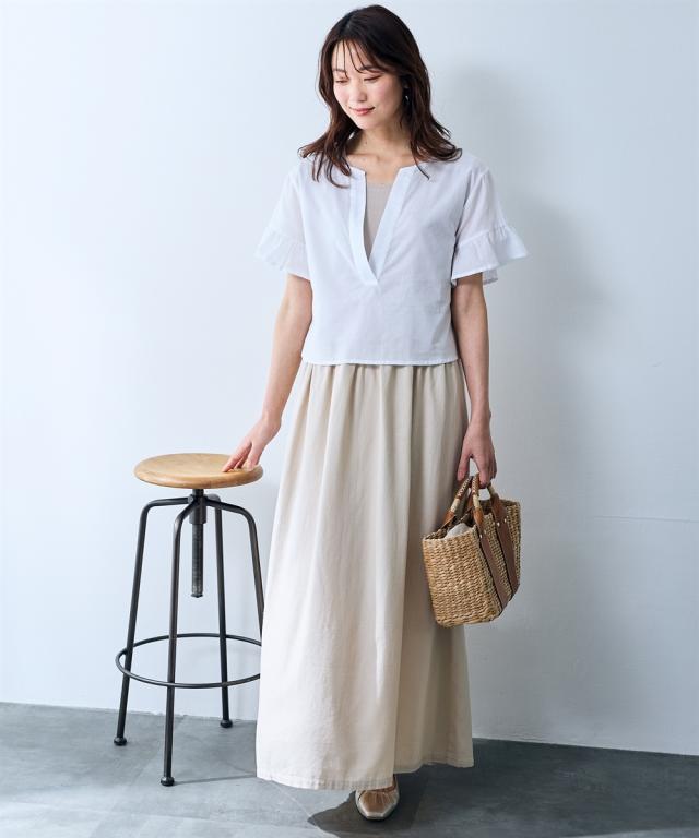 ワンピース ロング マキシ レディース 2点セット 素材切替 ＋ ブラウス