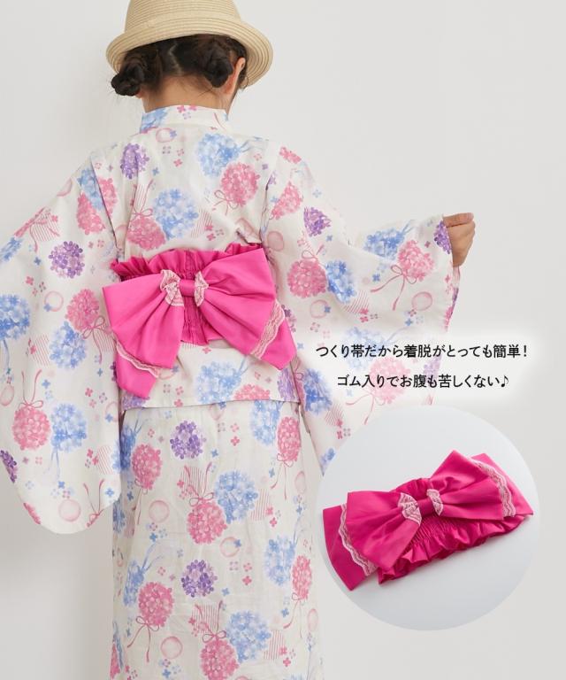 浴衣 子供服 キッズ 2WAY ワンピース 上下＋作り帯 サン ドレス タイプ