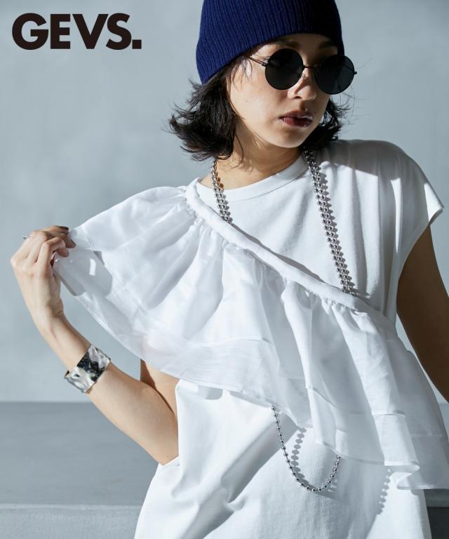 Tシャツ カットソー 大きいサイズ レディース フリル衿付フレンチスリーブTシャツ GEVS. 6L/8L/10L ニッセン nissen agesugi_sfaの通販は