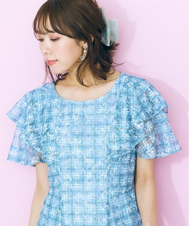 ワンピース ロング マキシ 大きいサイズ レディース フラワーチェック デザイン marun 夏 ひざ下  | 6L/8L/10L | ニッセン nissen ワンピース ロング マキシ 大きいサイズ レディース チェック×花柄