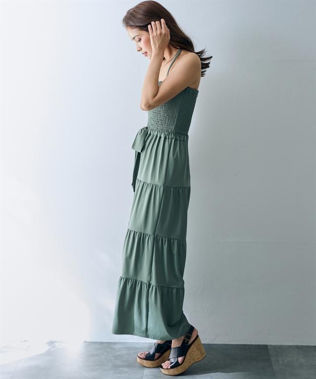 サロペット オールインワン オーバーオール レディース シャーリング