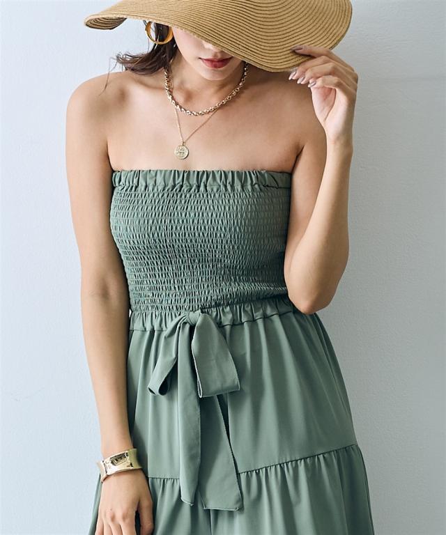 サロペット オールインワン オーバーオール レディース シャーリング