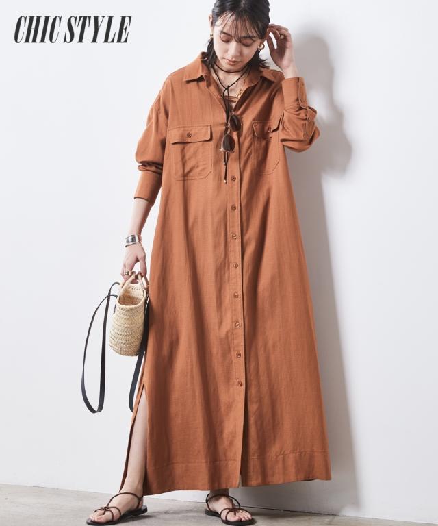 ワンピース ロング マキシ 大きいサイズ レディース レーヨン麻 シャツ シックス タイル 夏  ひざ下 L/LL/3L/4L/5L ニッセン nissen agesugi_sfaの通販は 8,406円