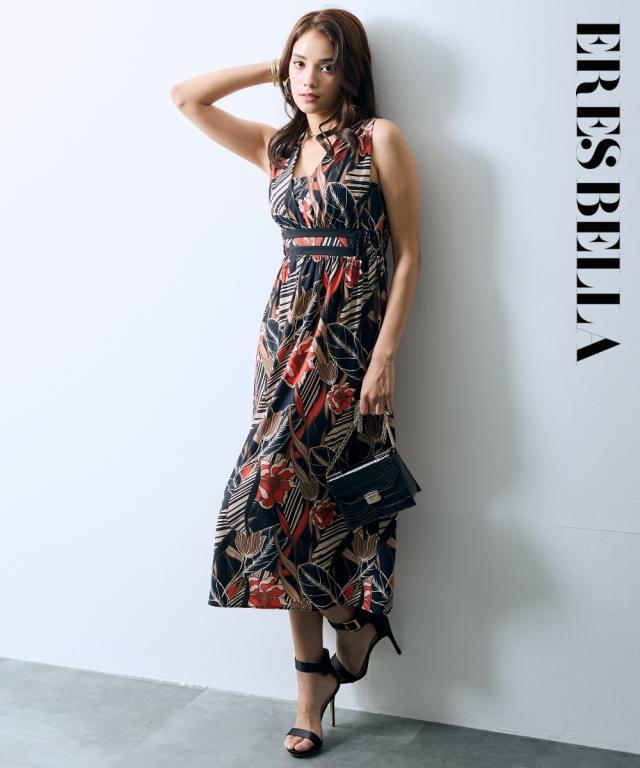 ワンピース ロング マキシ レディース プリント カットソー ノースリーブ ERES BELLA ひざ下 M/L ニッセン nissen