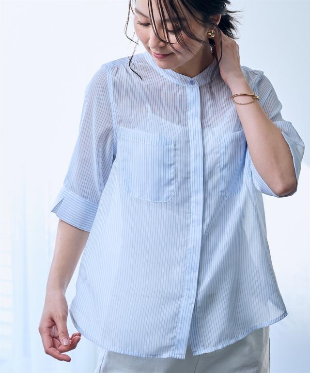 シャツ ブラウス レディース ストライプ柄シアー OtonaSMILE M/L