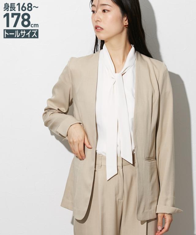 ジャケット アウター トールサイズ レディース 高身長 麻調ノーカラー セットアップ対応 夏 LL/3L/4L/5L ニッセン nissen