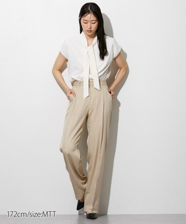 ワイドパンツ トールサイズ レディース 高身長 麻調タックセミワイド パンツ セットアップ対応 丈長め 夏  ゆったり 体型カバー LL/3L/4L/5L ニッセン nissen ワイドパンツ トールサイズ レディース 高身長 麻調タックセミワイド