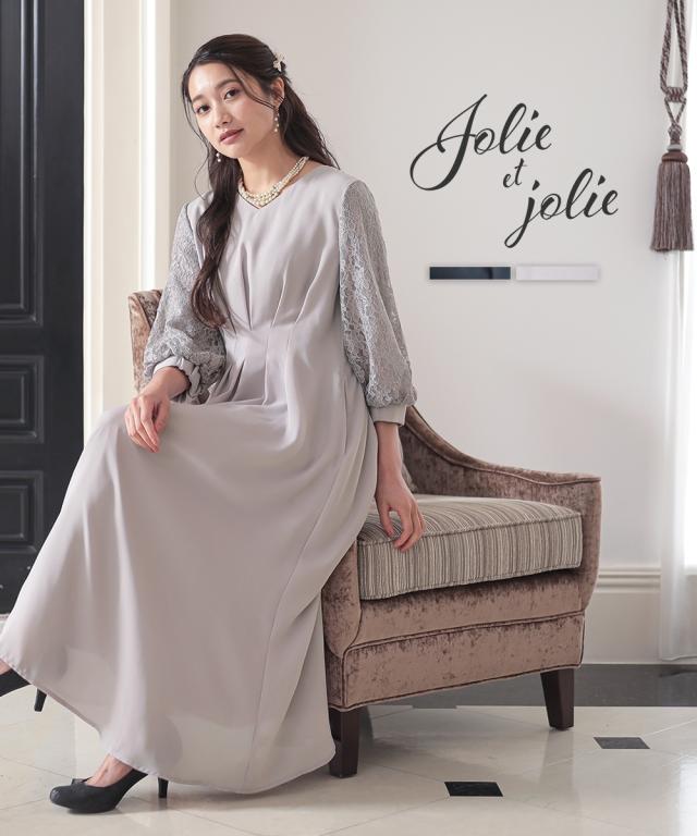 パーティドレス ワンピース レディース 結婚式 パーティー ドレス 袖 レース 使い Vネック ウエスト タック デザイン 有  二次会 披露宴 M/L ニッセン nissen