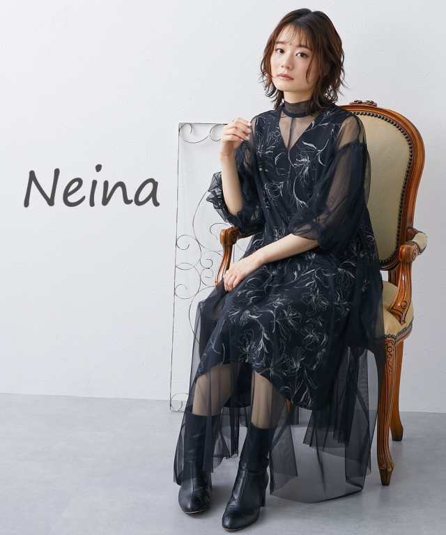 パーティドレス ワンピース レディース 結婚式 パーティー オケージョン ドレス プリント 重ね使いチュール 有 〔Neina〕 二次会 披露宴