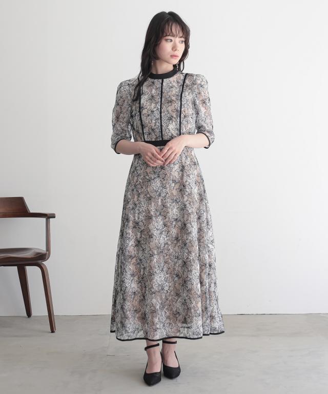 パーティドレス ワンピース レディース 結婚式 パーティー オケージョン ドレス 裏地配色パイピング使い総 レース ｜ 有〔Callarus〕 S/M/L ニッセン nissen_2