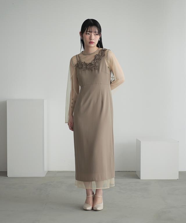 2Way・大きいサイズ 3L】 カラルス パーティードレス 刺繍 チュール