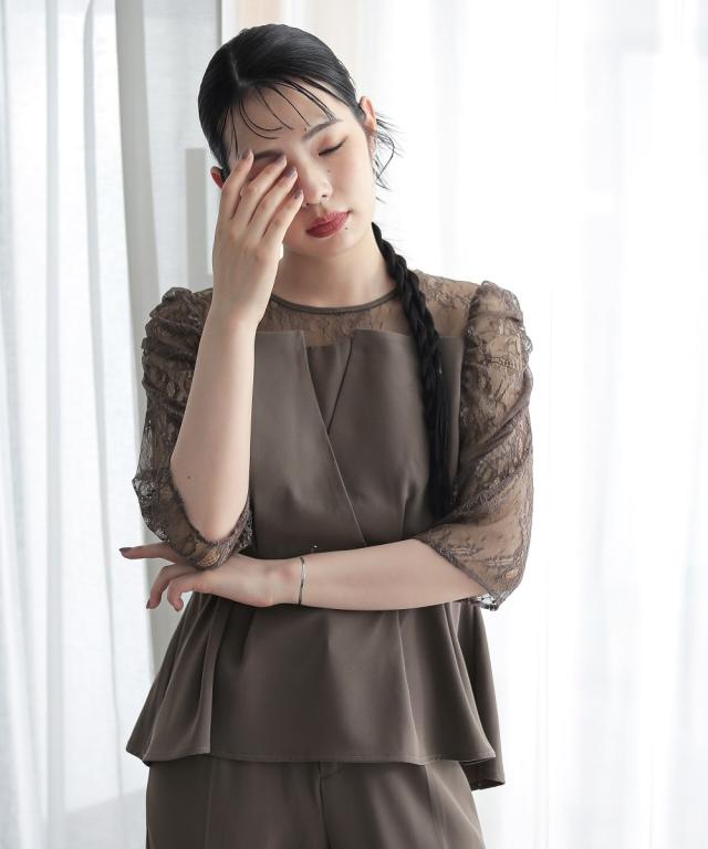 パーティドレス セットアップ レディース 結婚式 パーティー オケージョン お呼ばれ ペプラム レース デザイン ブラウス ＋テーパード パンツ ニッセン nissen_5