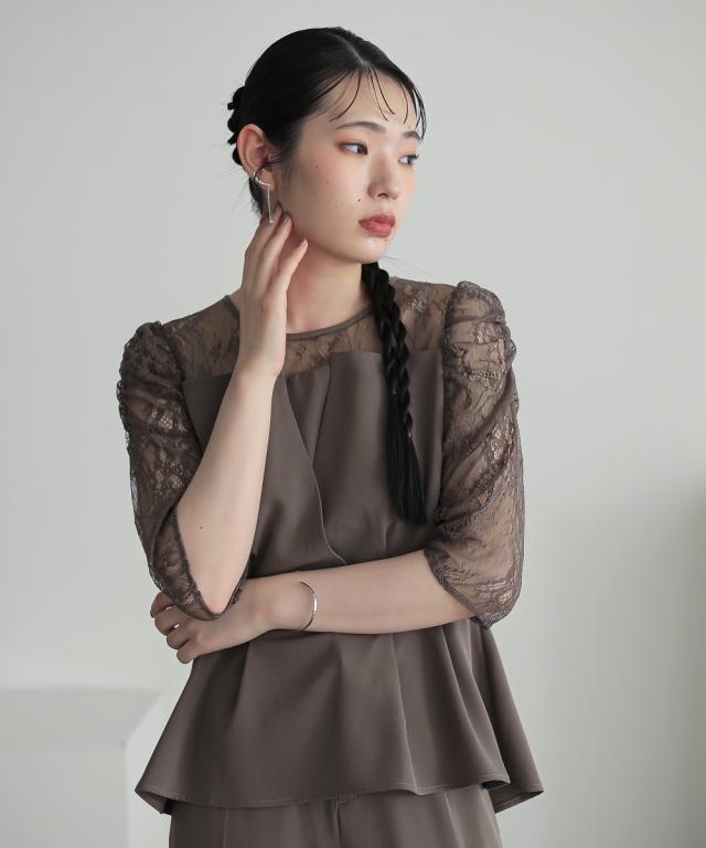 パーティドレス セットアップ レディース 結婚式 パーティー オケージョン お呼ばれ ペプラム レース デザイン ブラウス ＋テーパード パンツ ニッセン nissen_6