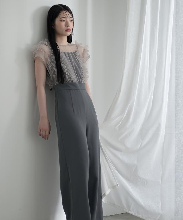 パーティドレス ワンピース レディース 結婚式 パーティー オケージョン ドレス チュールフリル使い デザイン オールインワン パンツ 〔Callarus〕 ニッセン_3
