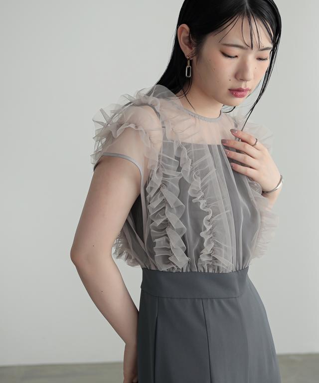 パーティドレス ワンピース レディース 結婚式 パーティー オケージョン ドレス チュールフリル使い デザイン オールインワン パンツ 〔Callarus〕 ニッセン_6