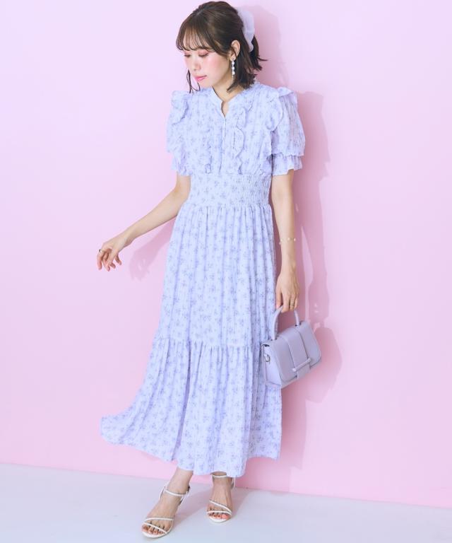 ワンピース ロング マキシ 大きいサイズ レディース フリル デザイン フラワー プリント marun ひざ下 L/LL/3L/4L/5L ニッセン nissen_1