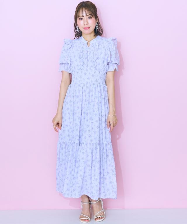 ワンピース ロング マキシ 大きいサイズ レディース フリル デザイン フラワー プリント marun ひざ下 L/LL/3L/4L/5L ニッセン nissen_16