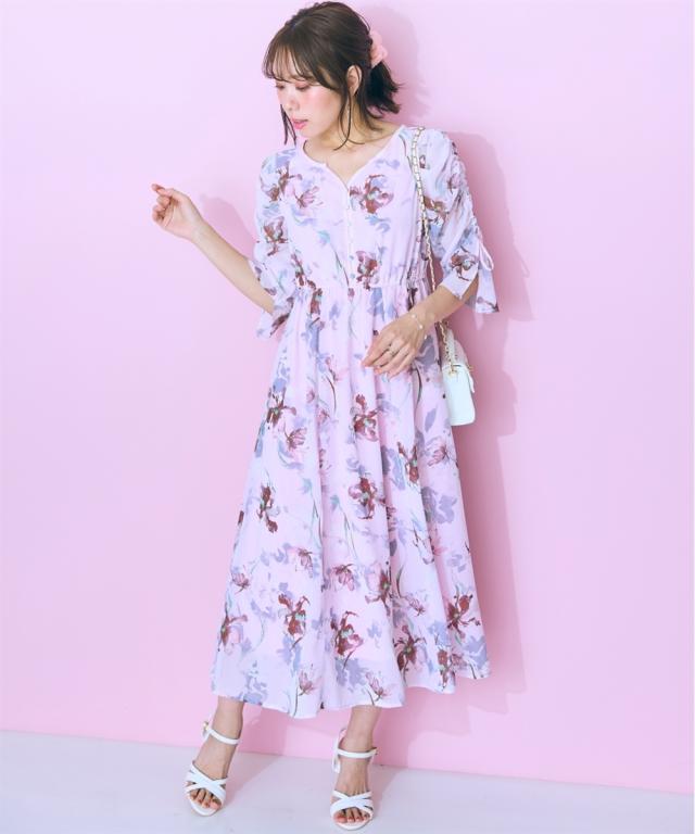 ワンピース ロング マキシ 大きいサイズ レディース 袖ドロスト