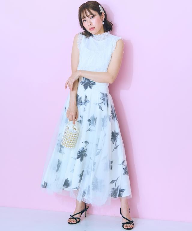 ロングスカート 大きいサイズ レディース オーバーチュールフラワー プリント スカート marun マキシスカート 長め ロンスカ L/LL/3L/4L/5L ニッセン nissen_2