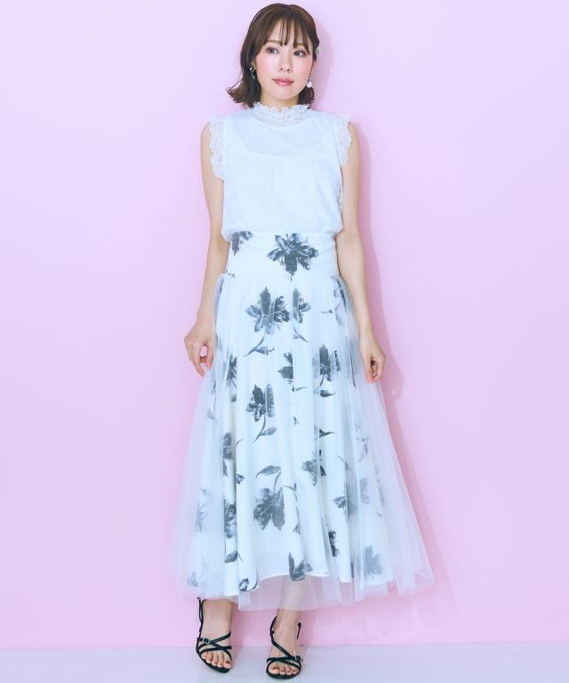 ロングスカート 大きいサイズ レディース オーバーチュールフラワー プリント スカート marun マキシスカート 長め ロンスカ L/LL/3L/4L/5L ニッセン nissen_16