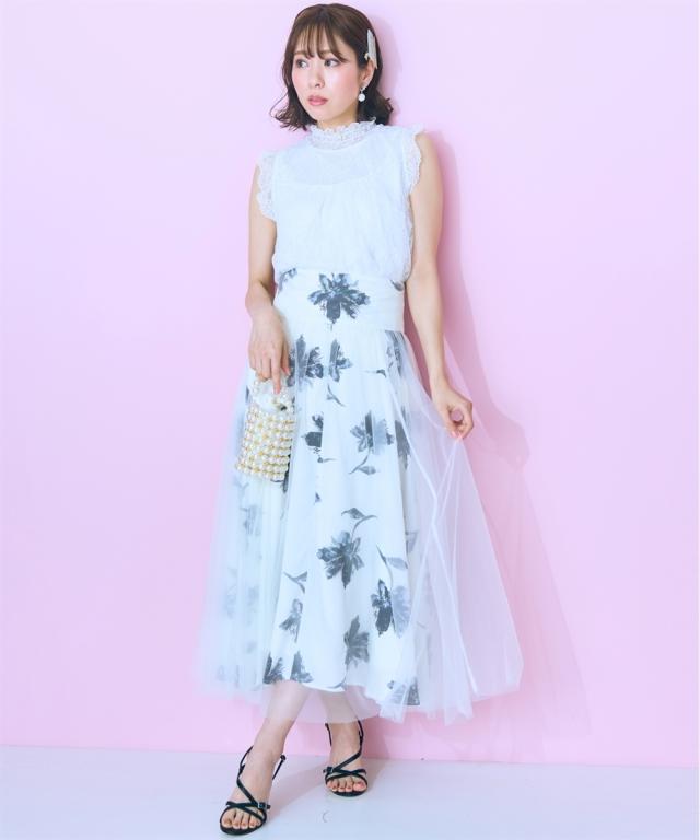ロングスカート 大きいサイズ レディース オーバーチュールフラワー プリント スカート marun マキシスカート 長め ロンスカ 6L/8L/10L ニッセン nissen_3