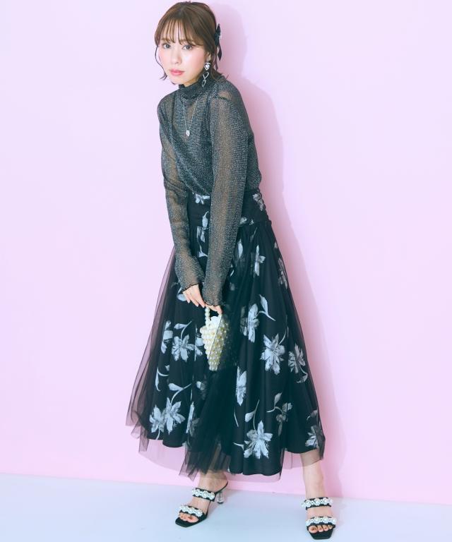 ロングスカート 大きいサイズ レディース オーバーチュールフラワー プリント スカート marun マキシスカート 長め ロンスカ 6L/8L/10L ニッセン nissen_5