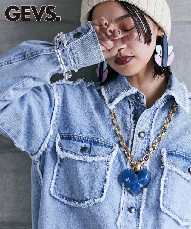 シャツ ブラウス 大きいサイズ レディース 綿100％ フリンジ加工 デニム GEVS. 対応 M〜5L ニッセン nissen