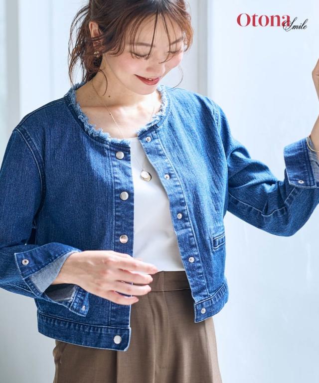 ジャケット アウター 大きいサイズ レディース ノーカラー Gジャン OtonaSMILE 3L/4L/5L/6L ニッセン nissen agesugi_sfaの通販は 6,888円