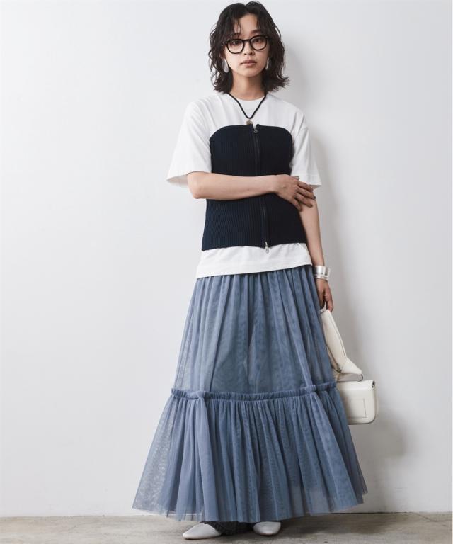 大きいサイズ レディース ダブルジップ ニット ビスチェ シックス