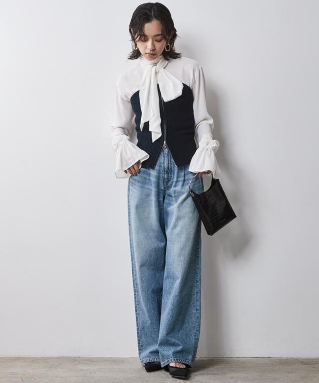 大きいサイズ レディース ダブルジップ ニット ビスチェ シックス