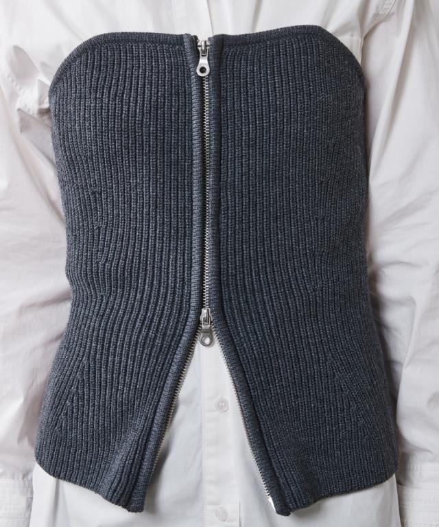 大きいサイズ レディース ダブルジップ ニット ビスチェ シックス